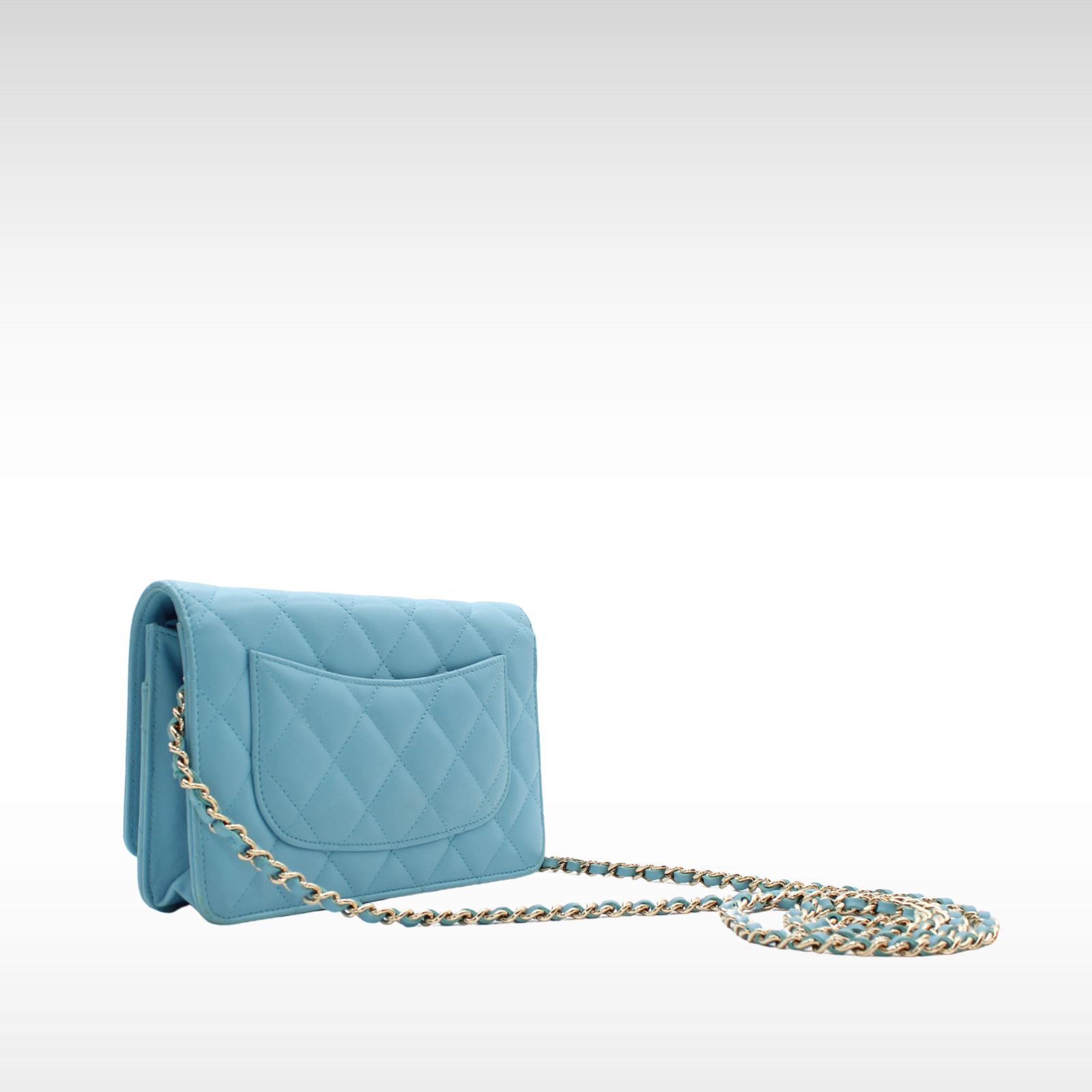 Classic Matelasse Lamb Blue Wallet on Chain