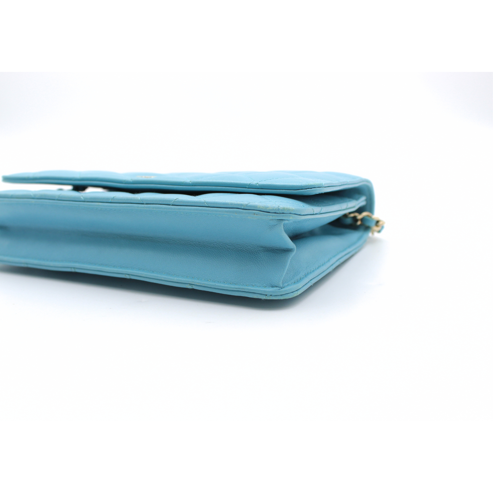 Classic Matelasse Lamb Blue Wallet on Chain