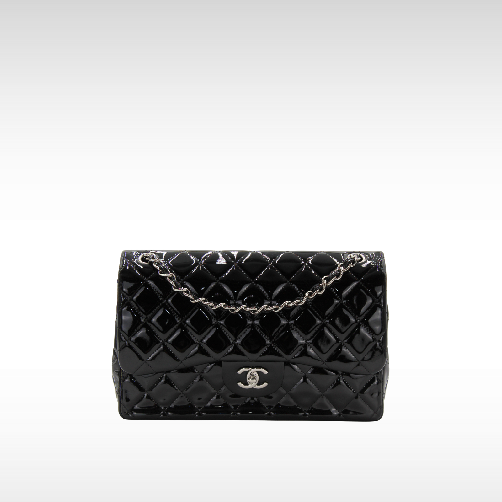 Classic Large Enamel Black Shoulder Bag