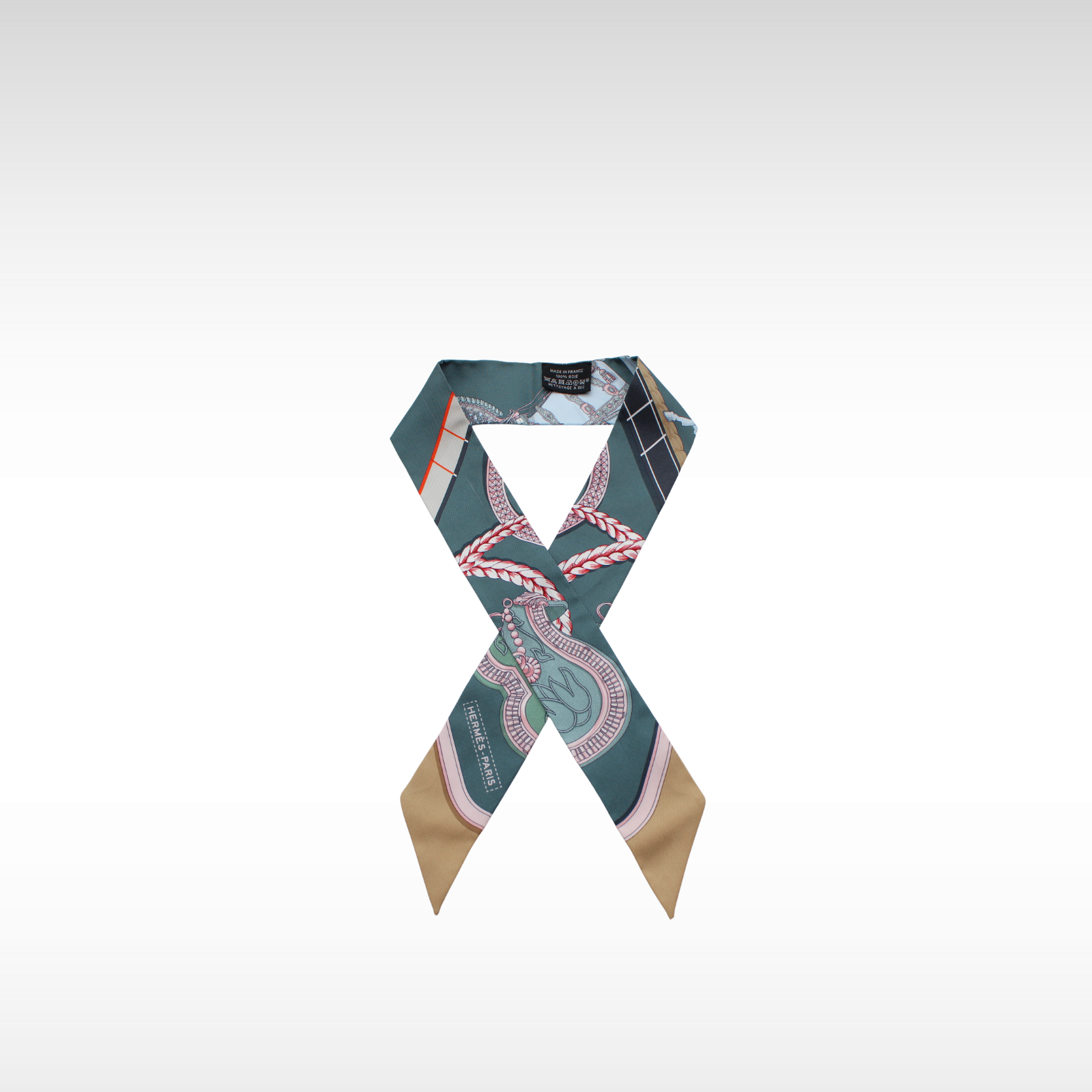 Twilly Grand Apparat Silk Green + Beige Twilly Scarf