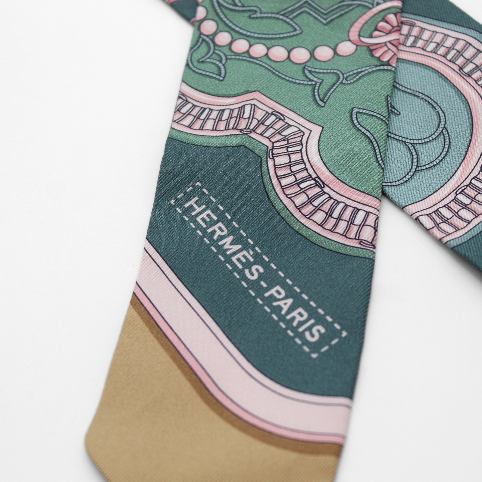 Twilly Grand Apparat Silk Green + Beige Twilly Scarf