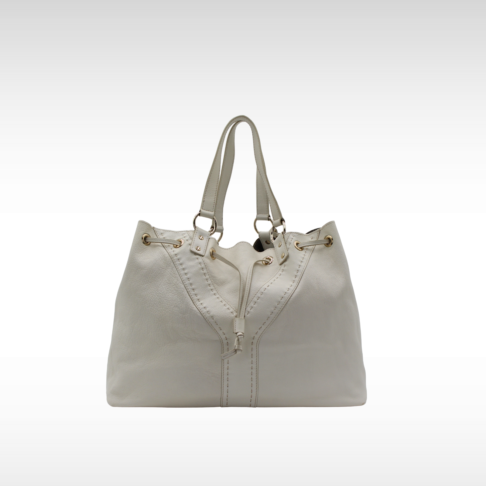 Double Sac Y Calf White Tote Bag