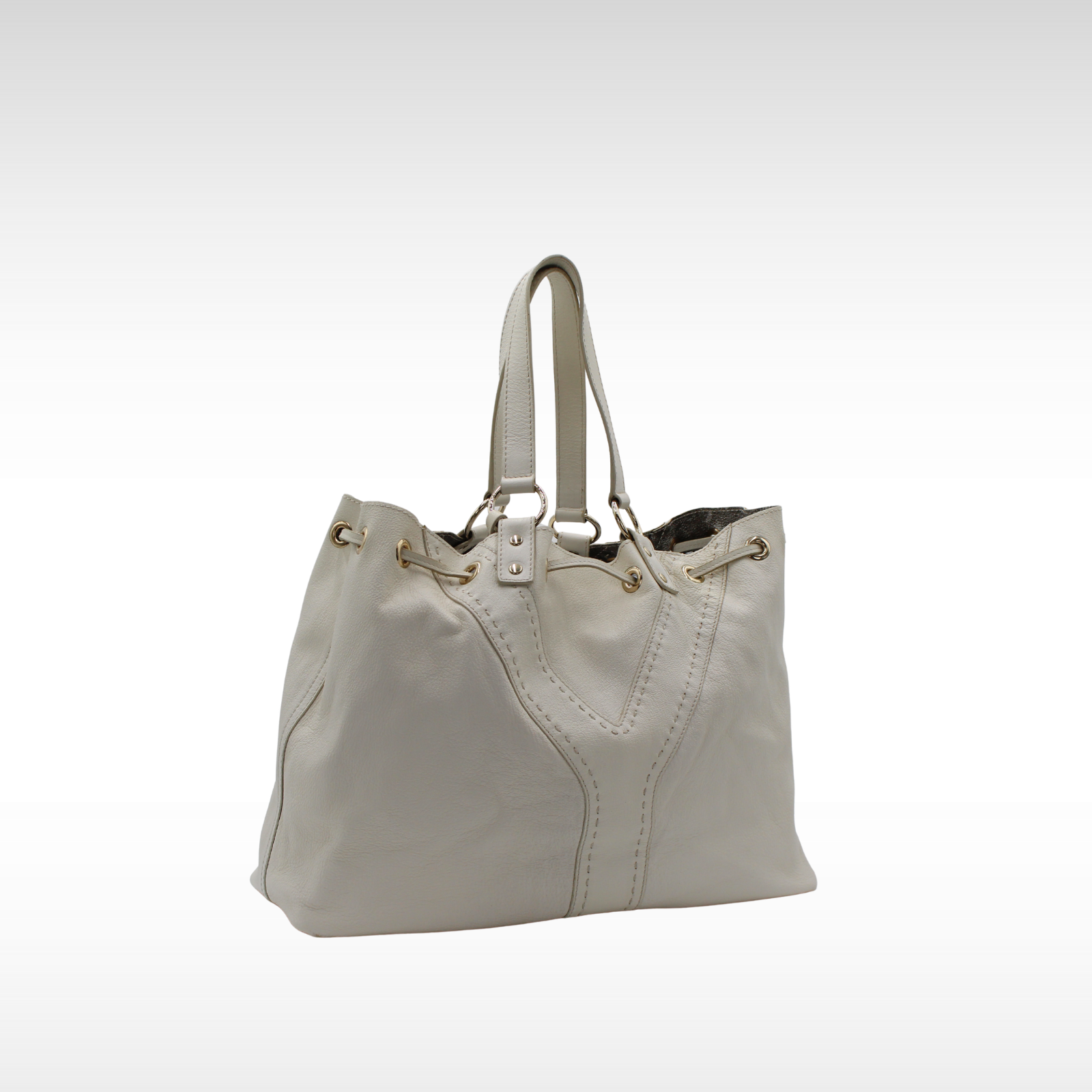 Double Sac Y Calf White Tote Bag