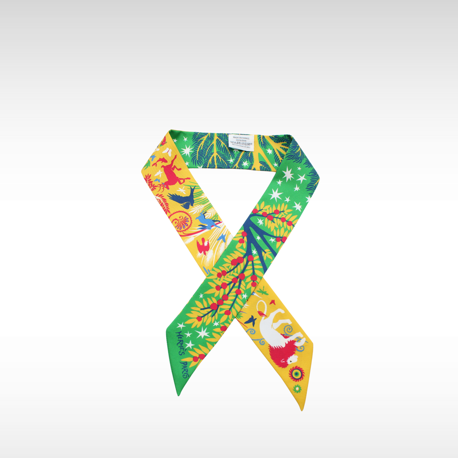Twilly Sous le Charme D'Orphee Green + Yellow + Blue Twilly Scarf