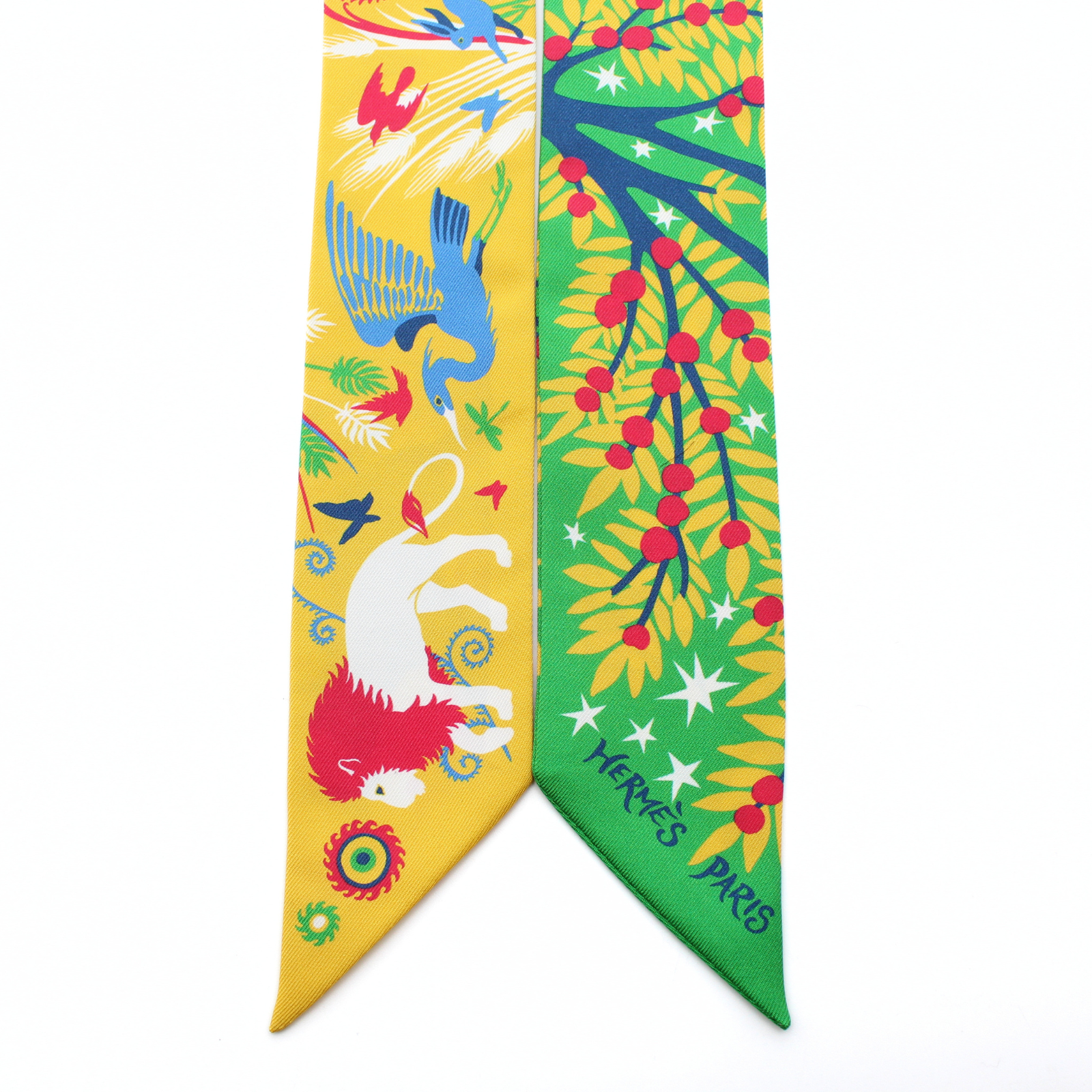 Twilly Sous le Charme D'Orphee Green + Yellow + Blue Twilly Scarf