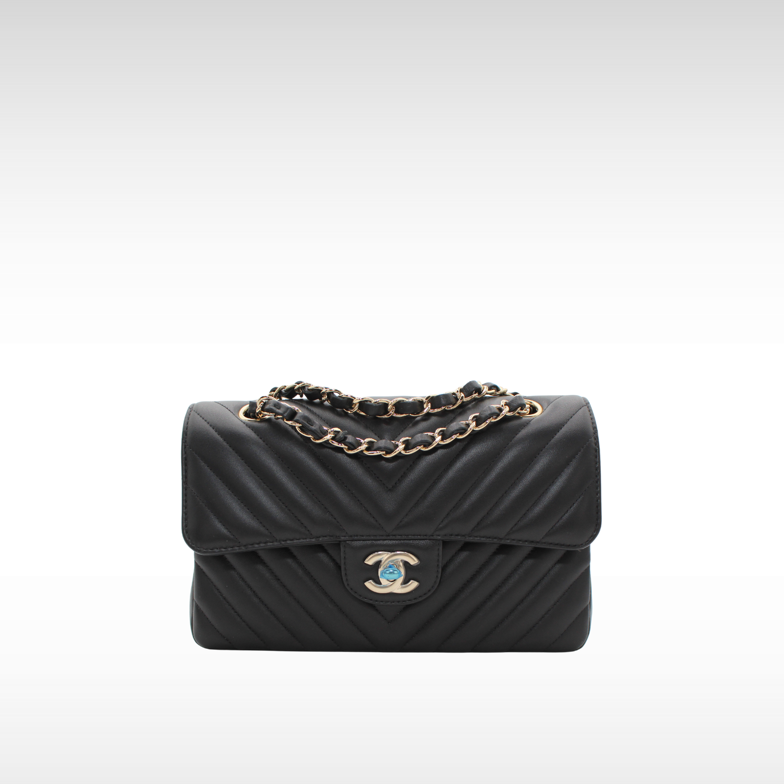 Classic Small Chevron Lamb Black Shoulder Bag