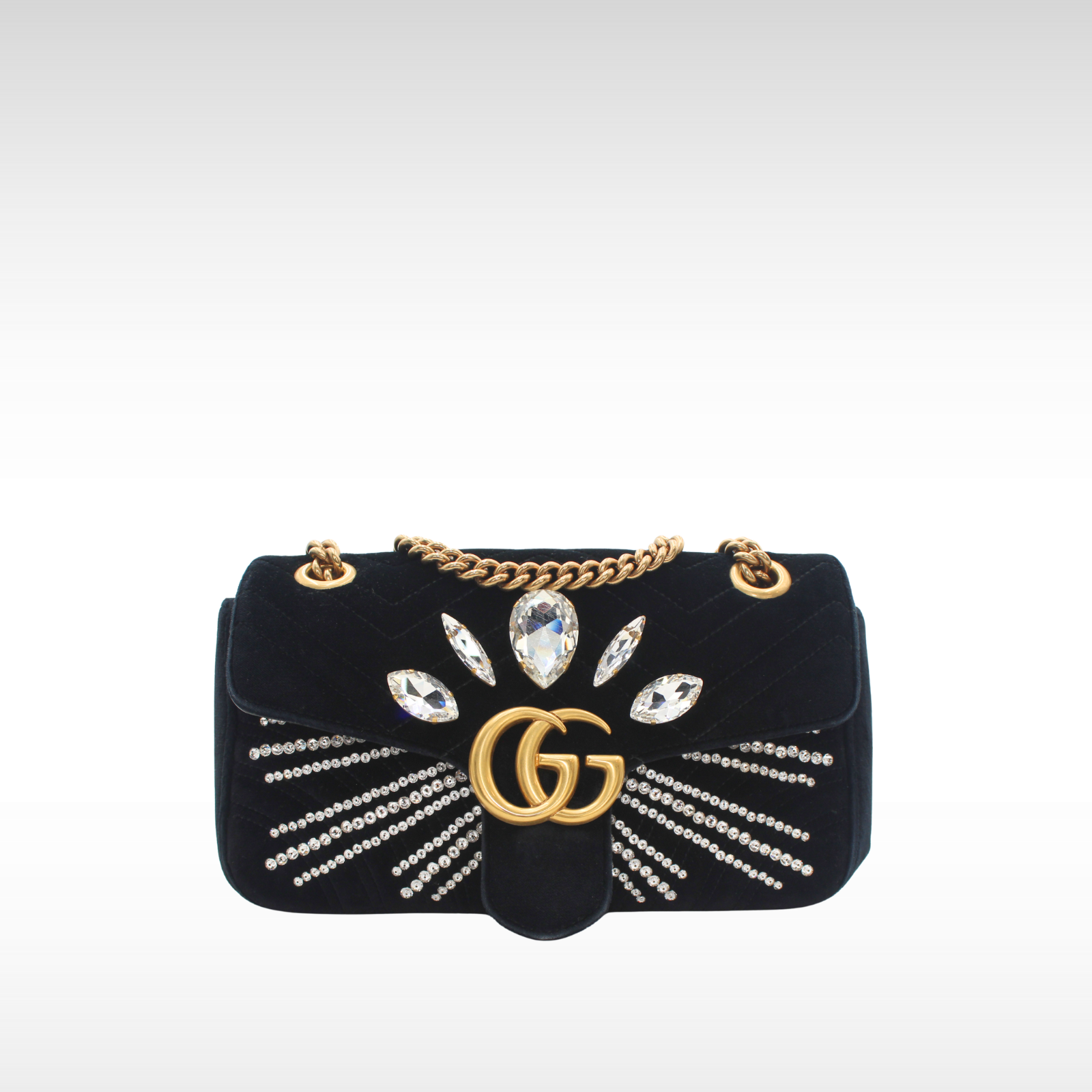 GG-Marmont Medium Velvet Black Shoulder Bag