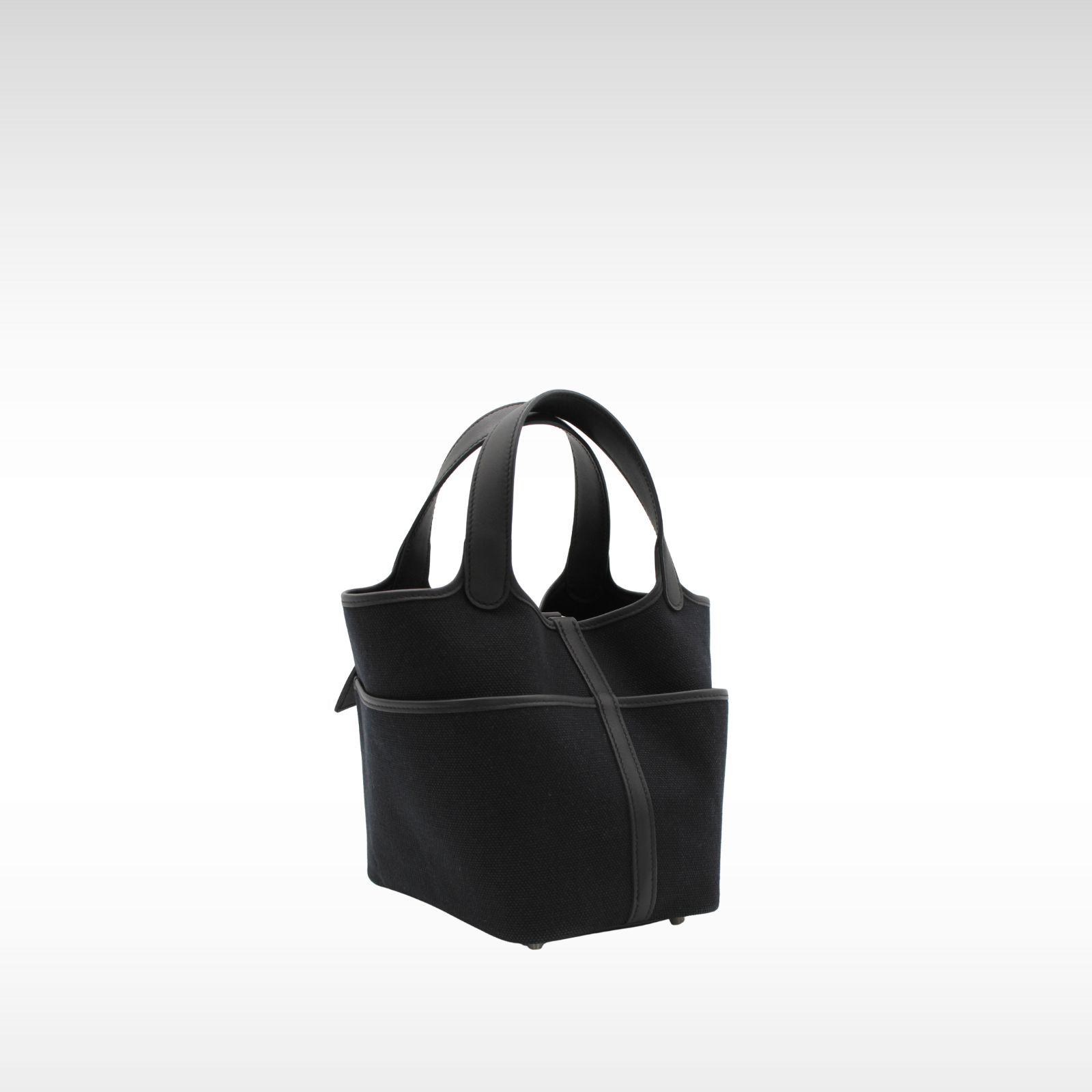 Picotin Lock Pocket 18 Toile Goeland Black Handbag