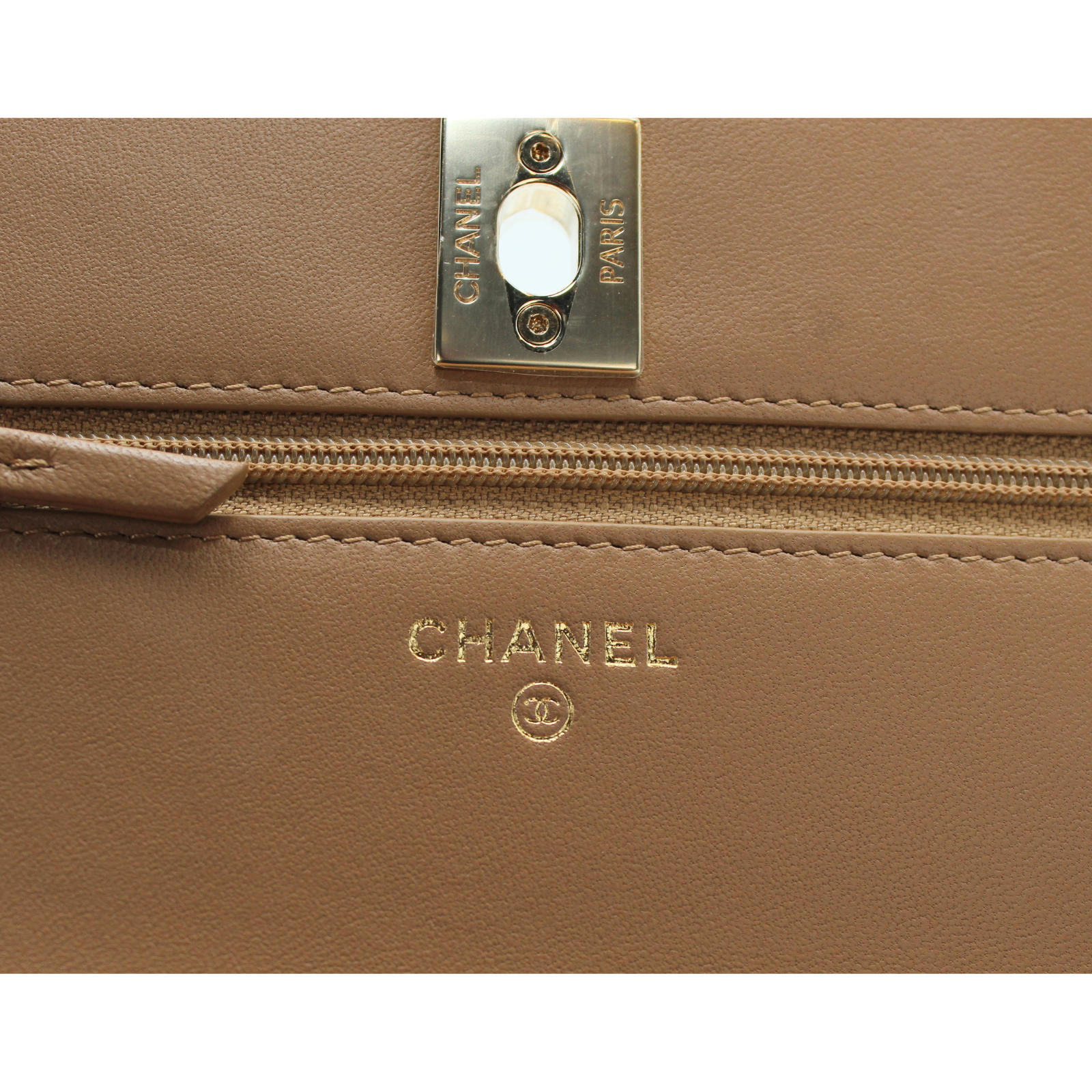 Trendy CC Lamb Beige Wallet on Chain