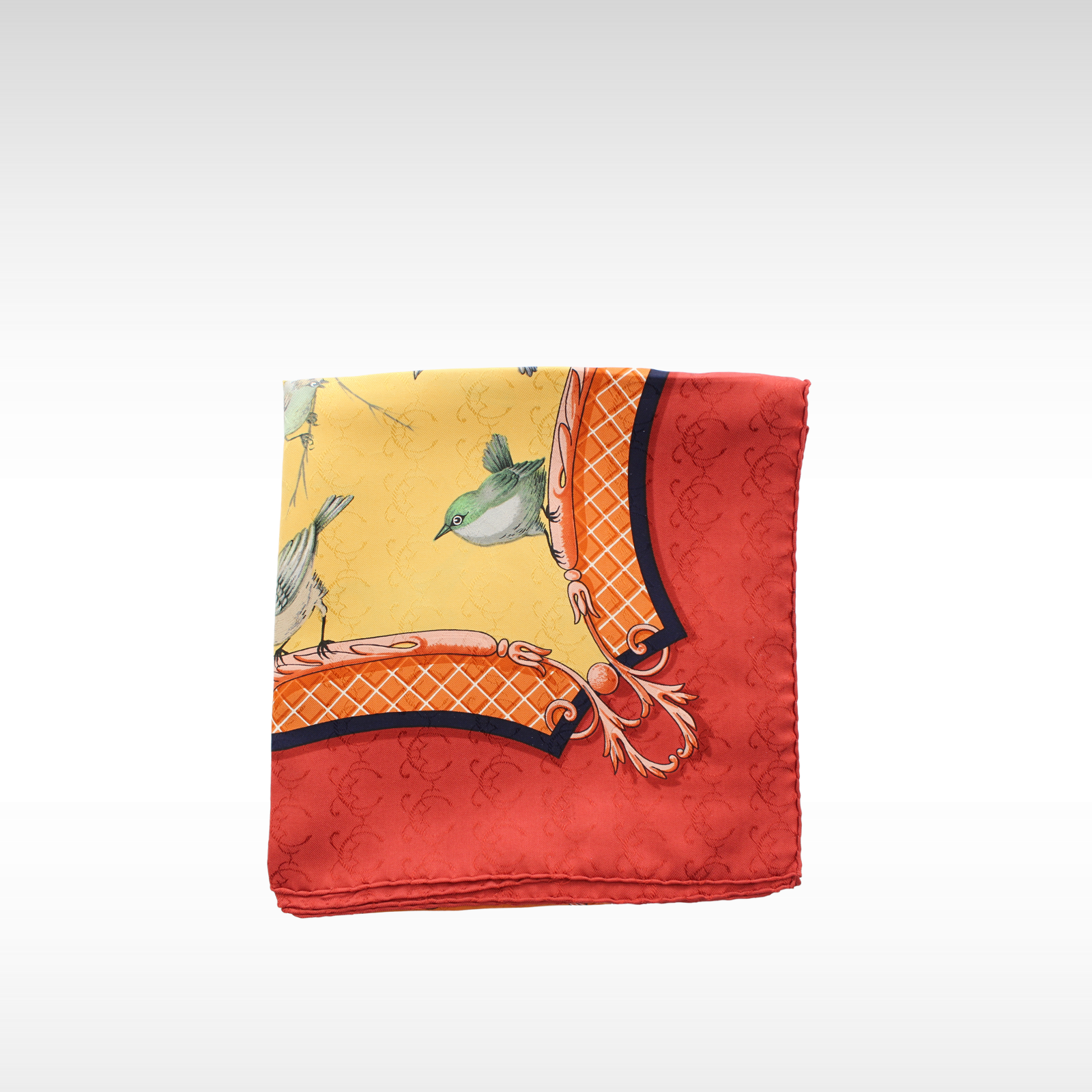 Carre 90 La Cle des Champs Silk Red + Yellow + Orange Scarf