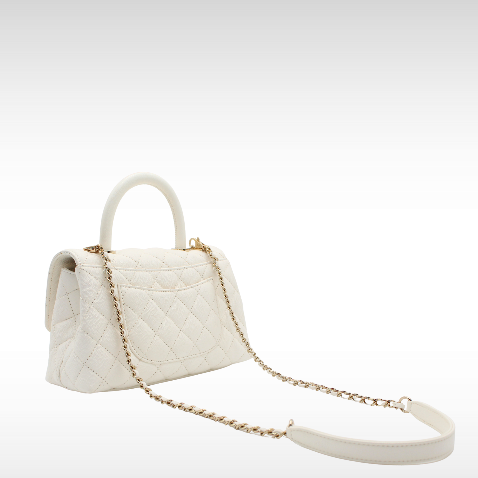 Coco Handle Small Caviar White Handbag