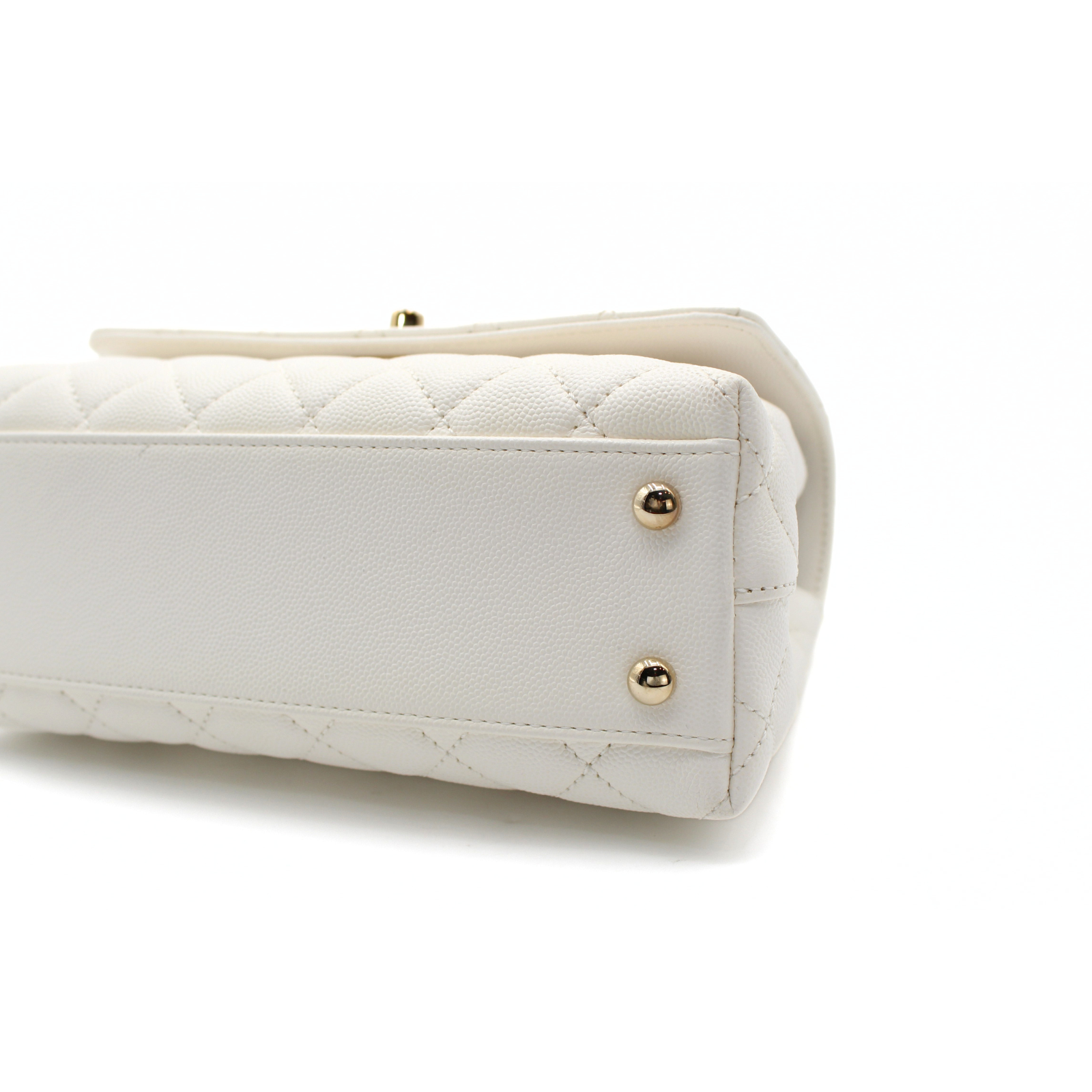 Coco Handle Small Caviar White Handbag