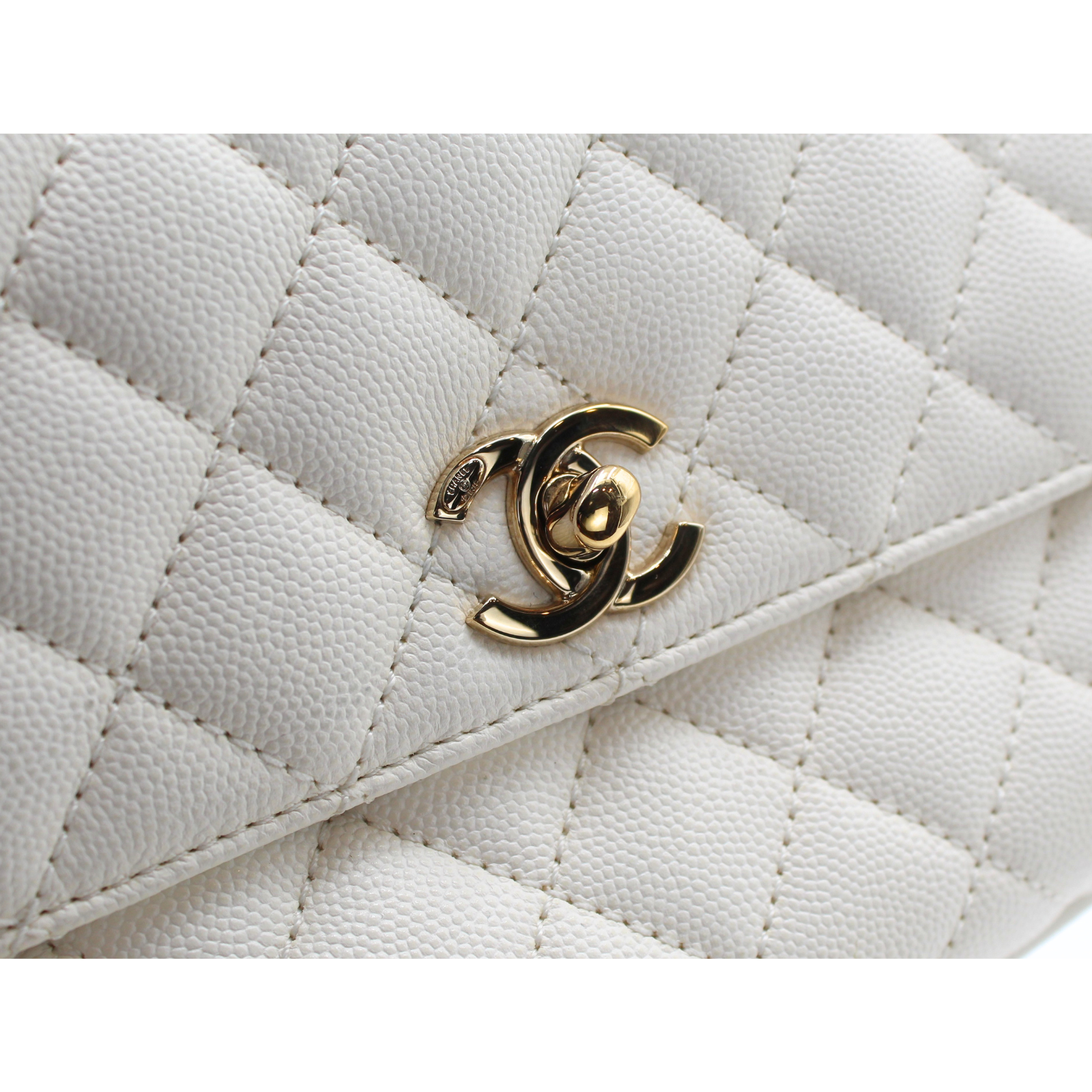 Coco Handle Small Caviar White Handbag
