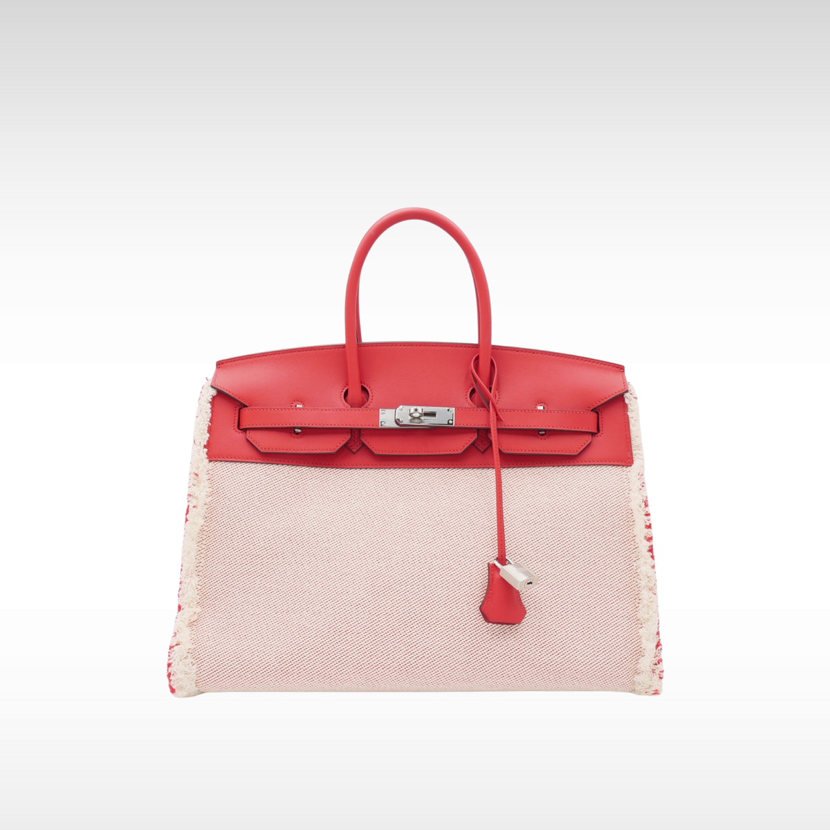 Birkin 35 Fray Fray Twill H Ecru + Framboise