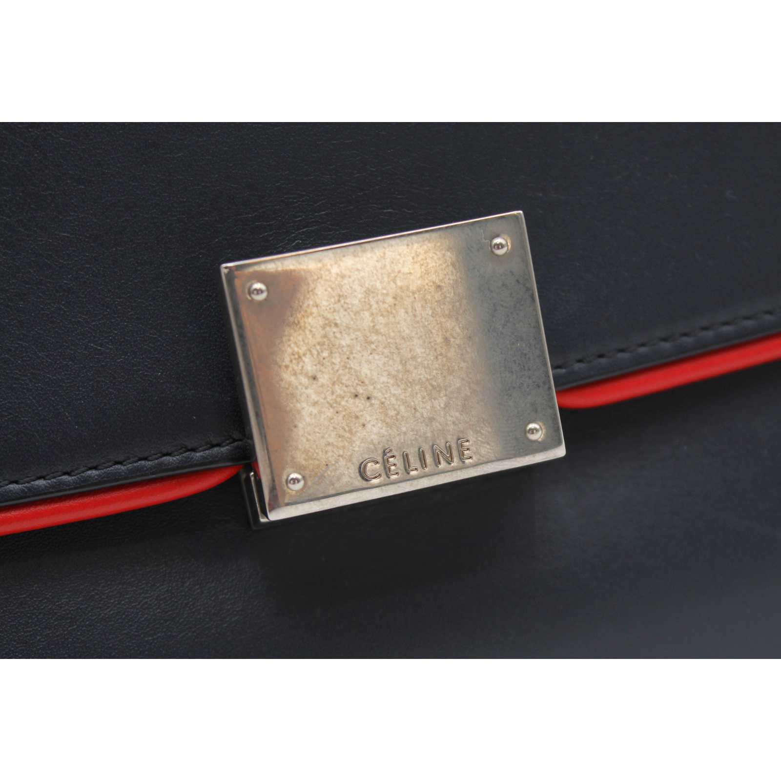 Trapeze Small Calf Navy + Red Handbag