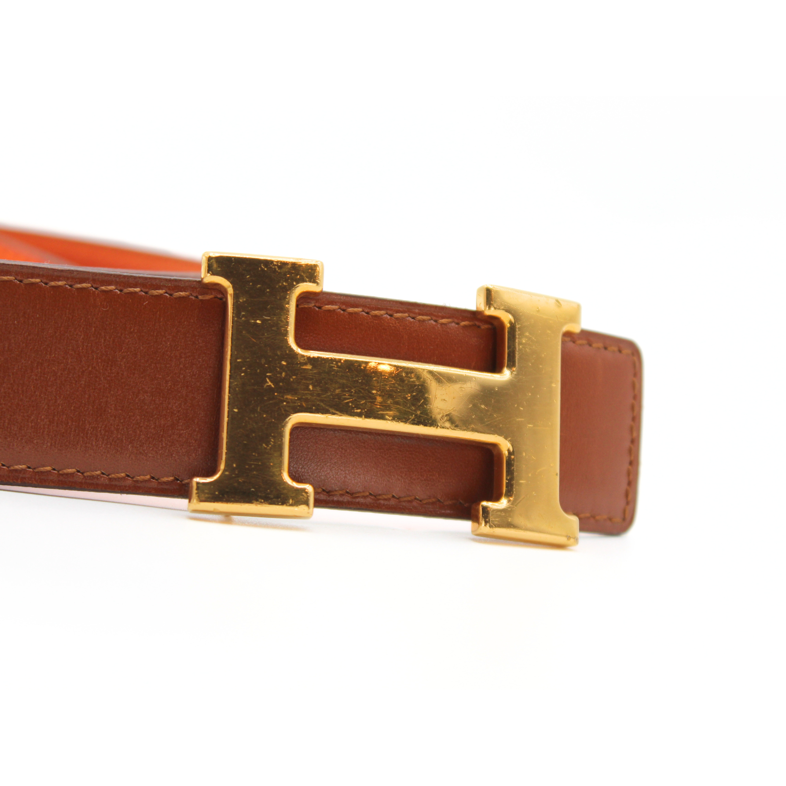 H 80 32mm Box Calf Noisette + Orange Belt