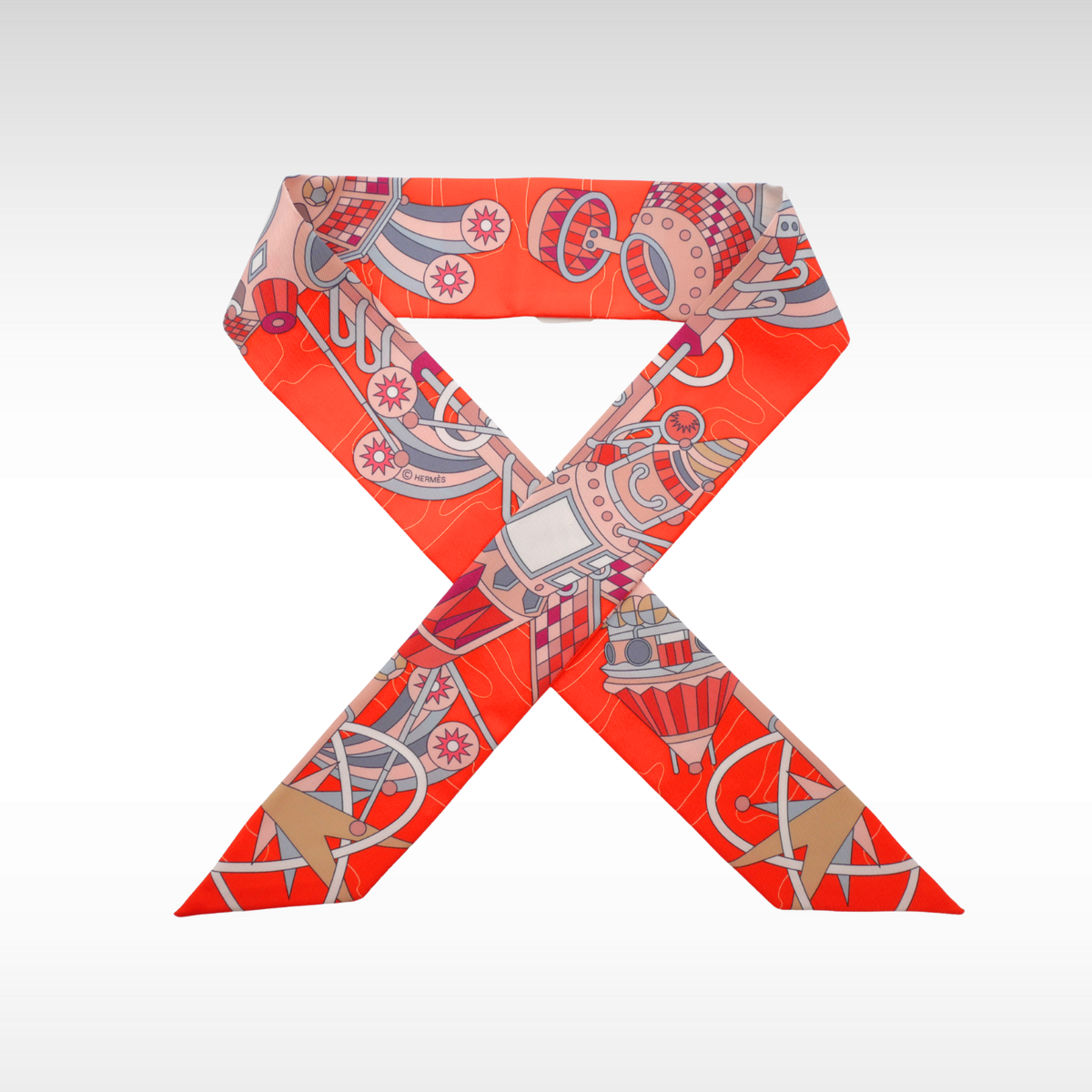 Twilly Odyssey Silk Vermillion + Rose + Vert Scarf