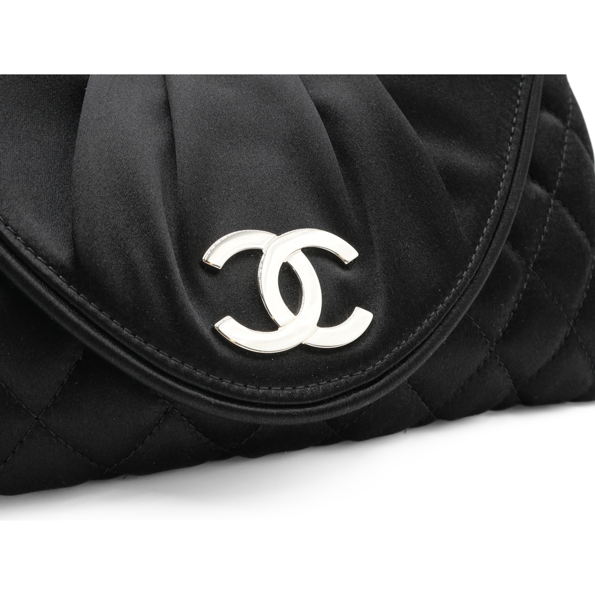 Half Moon Satin Black Clutch Bag