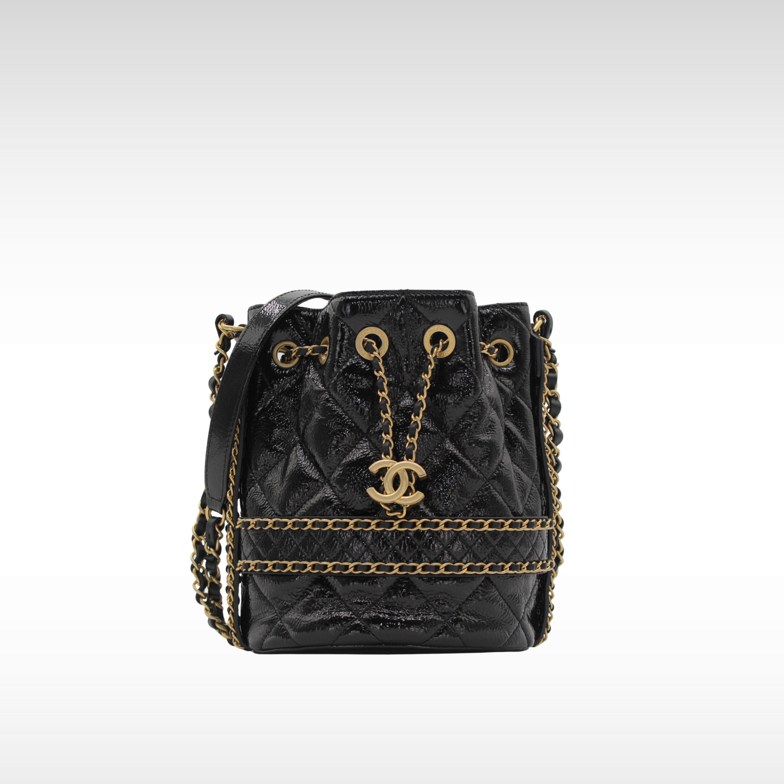Drawstring Calf Black Shoulder Bag