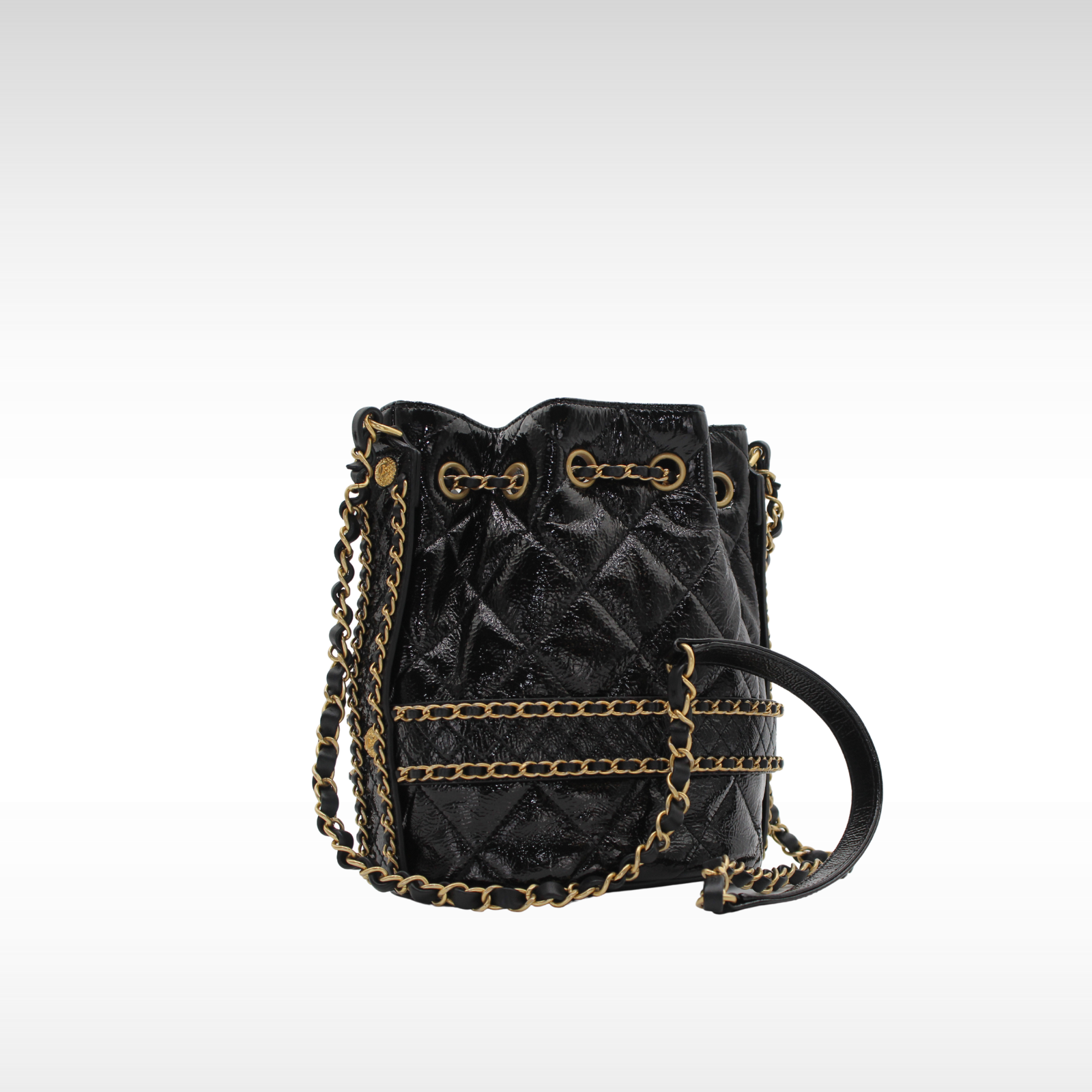 Drawstring Calf Black Shoulder Bag