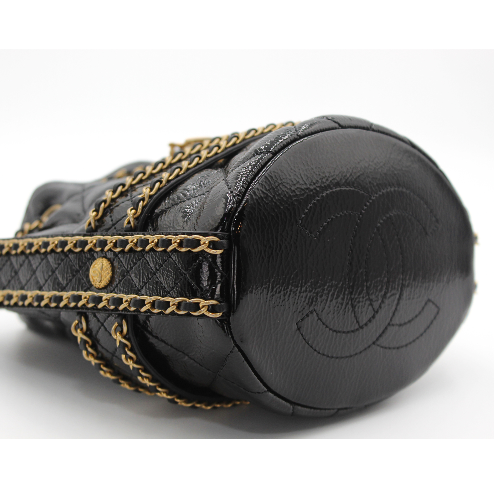 Drawstring Calf Black Shoulder Bag