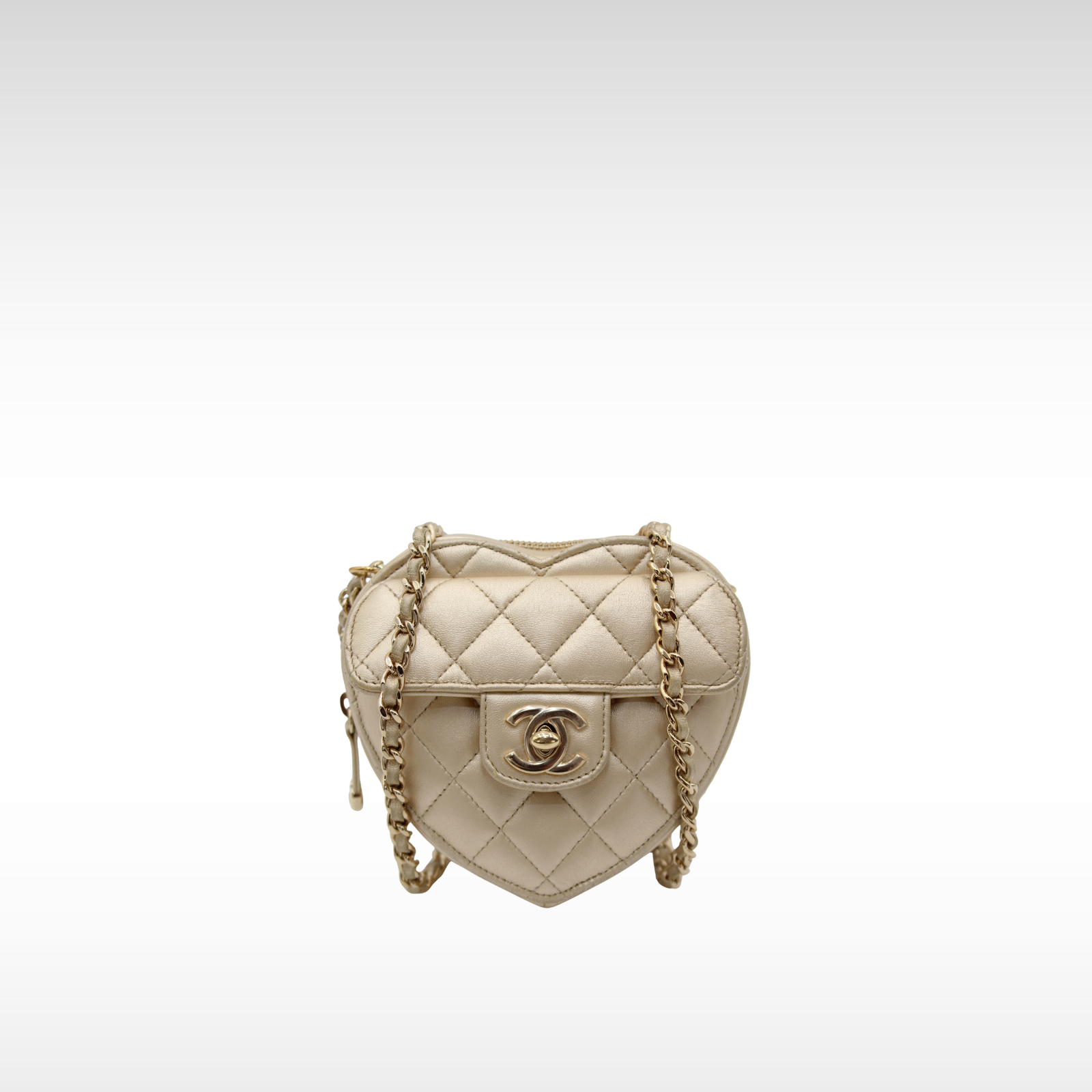 Heart Clutch with Chain Lamb Gold Shoulder Bag