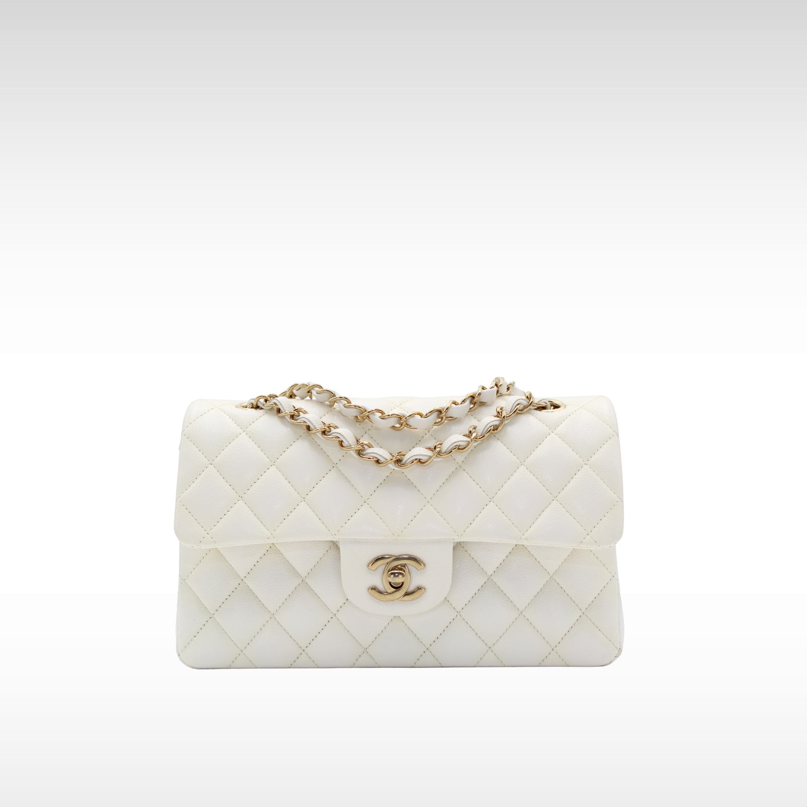 Classic Caviar White Shoulder Bag