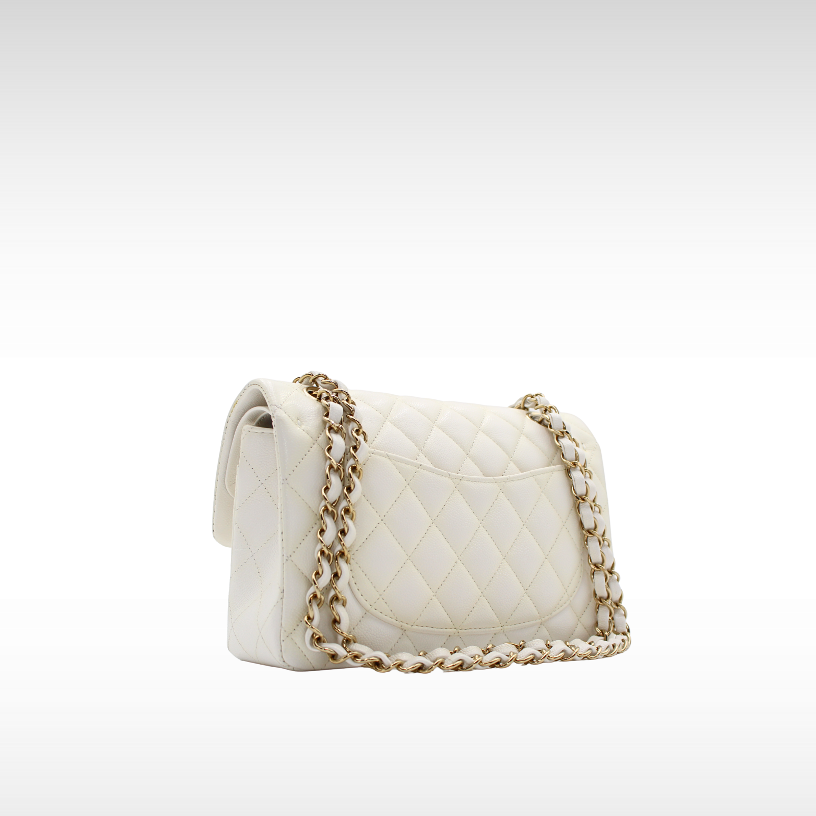 Classic Caviar White Shoulder Bag