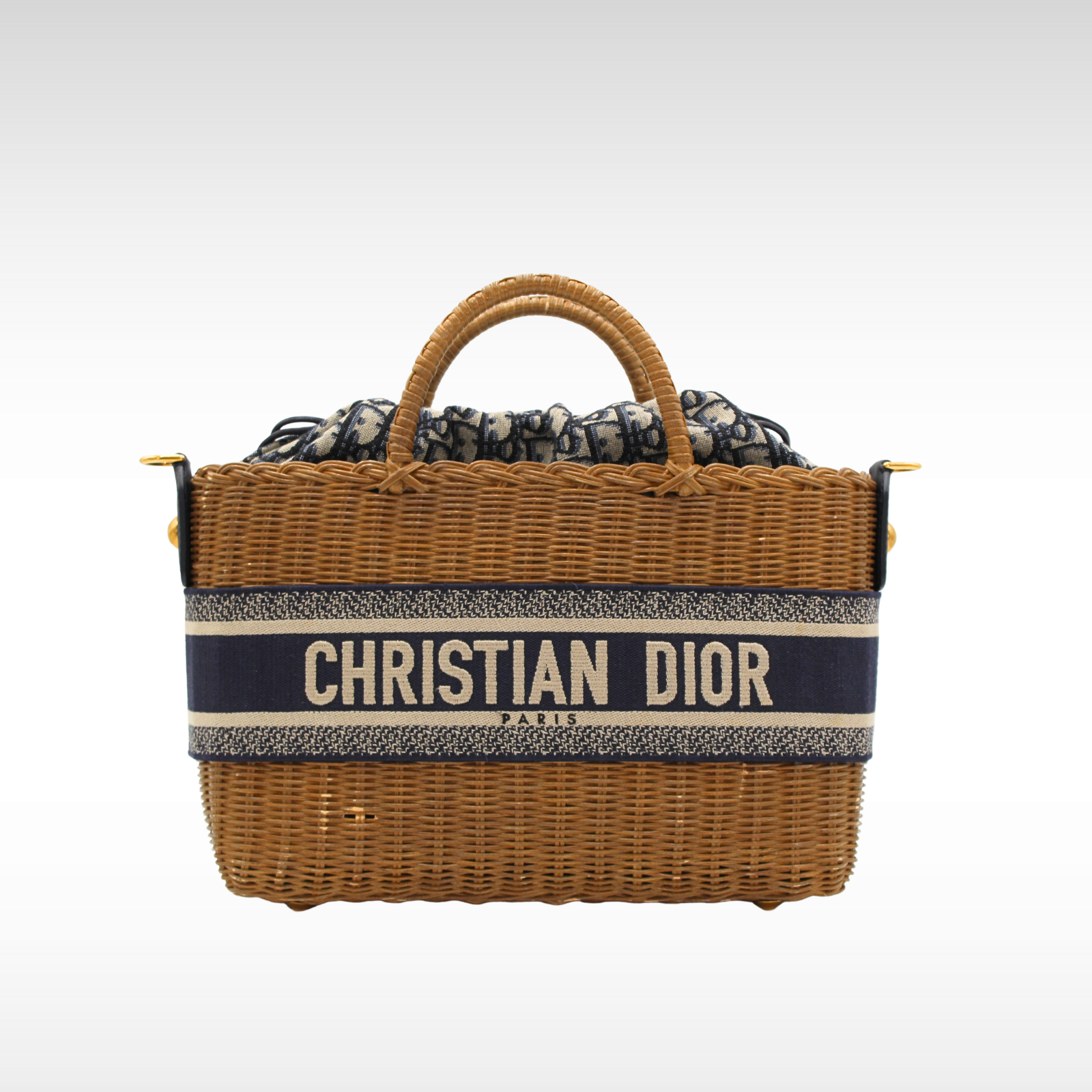 Basket Bag Oblique Wicker Natural + Navy Handbag