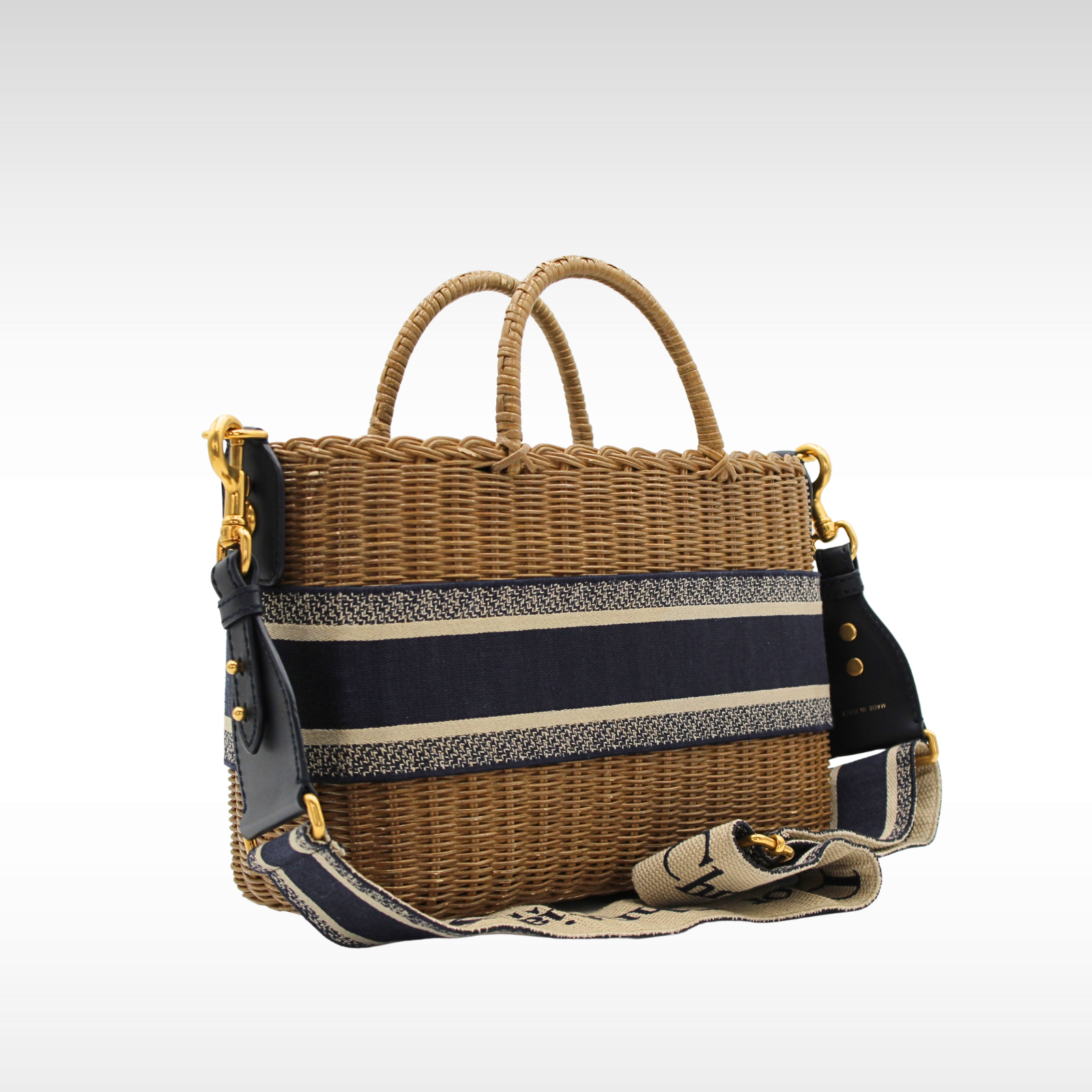 Basket Bag Oblique Wicker Natural + Navy Handbag