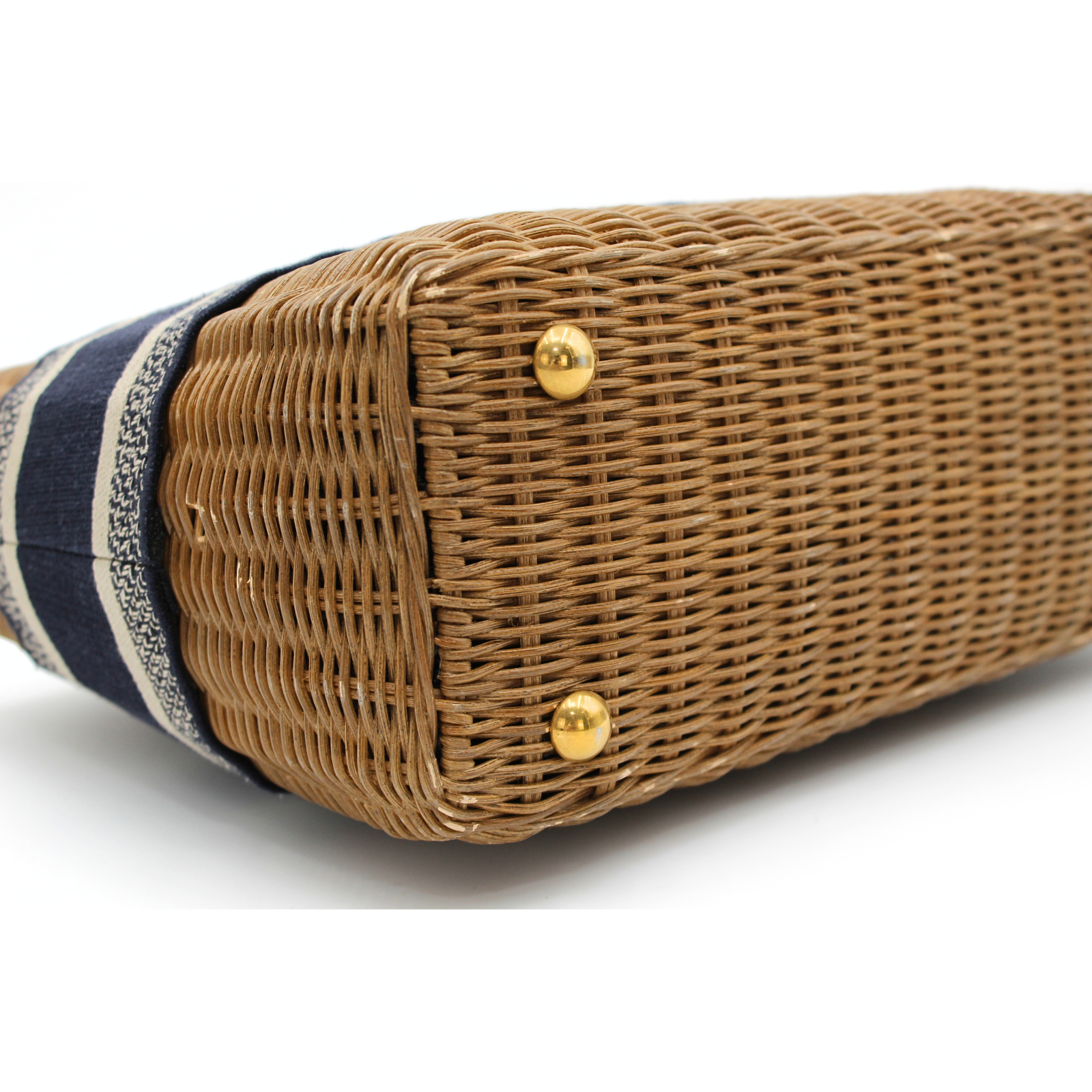 Basket Bag Oblique Wicker Natural + Navy Handbag