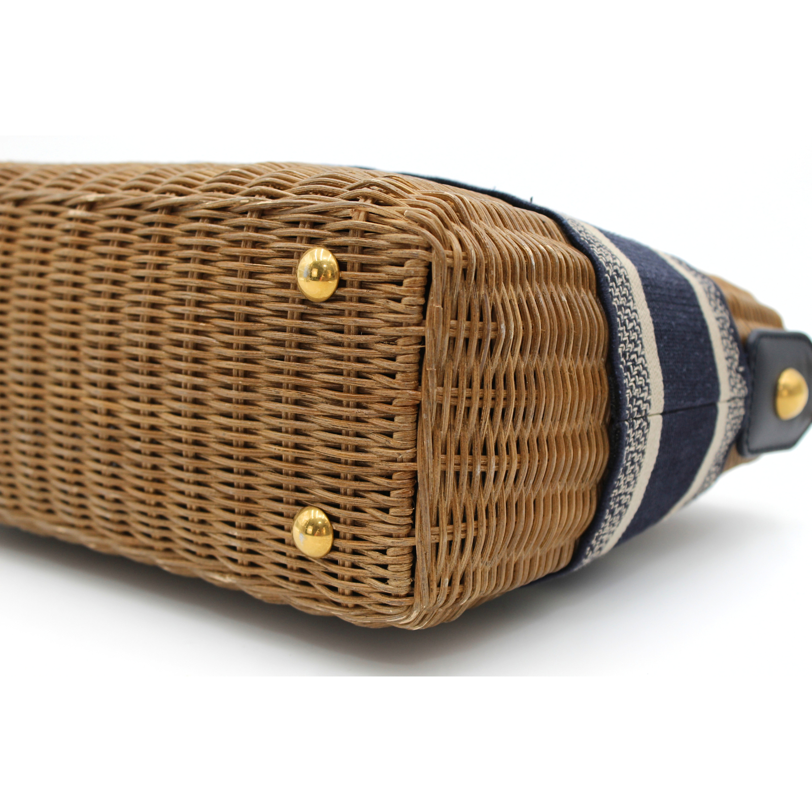 Basket Bag Oblique Wicker Natural + Navy Handbag