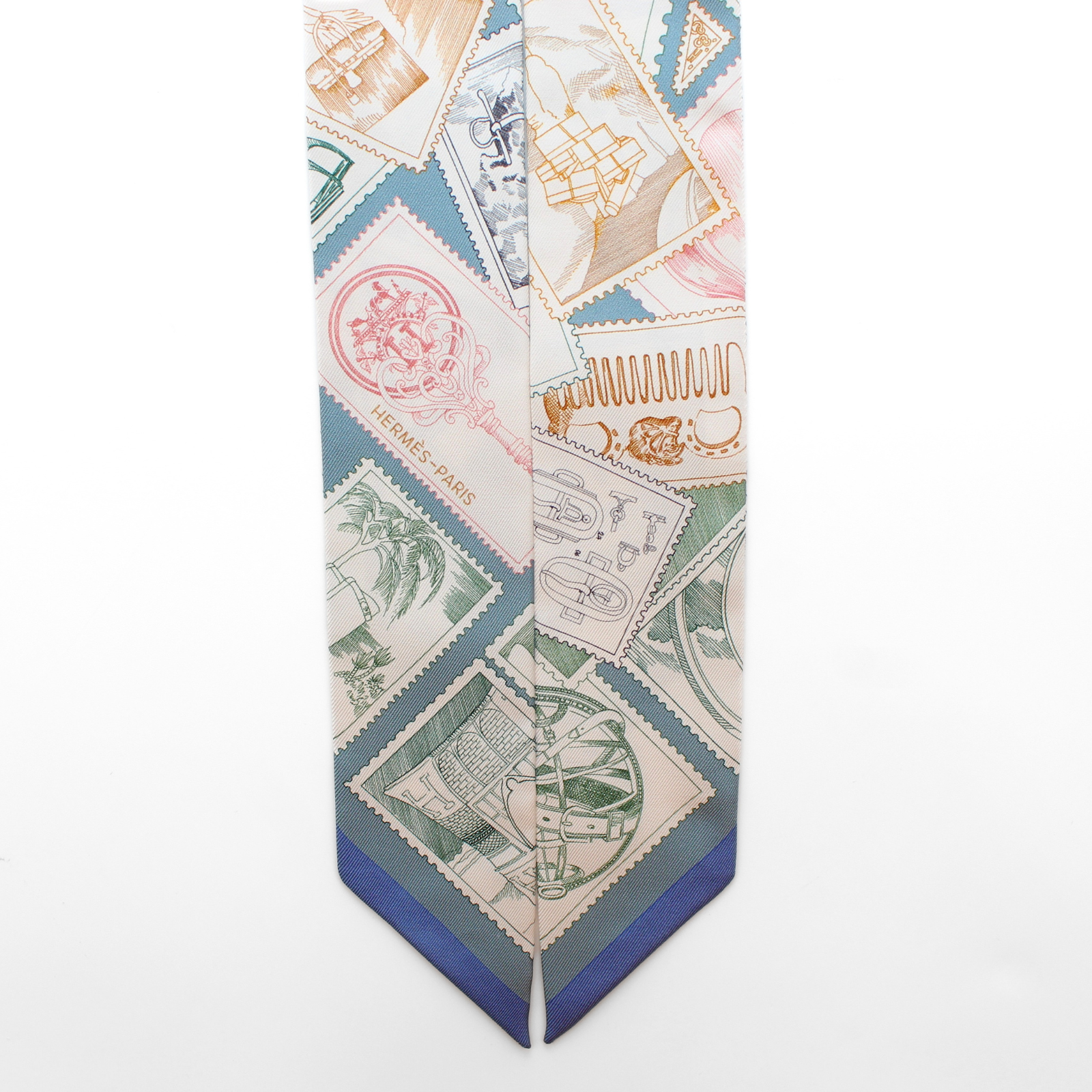 Twilly Le Philateliste Du Faubourg Silk White + Blue Scarf