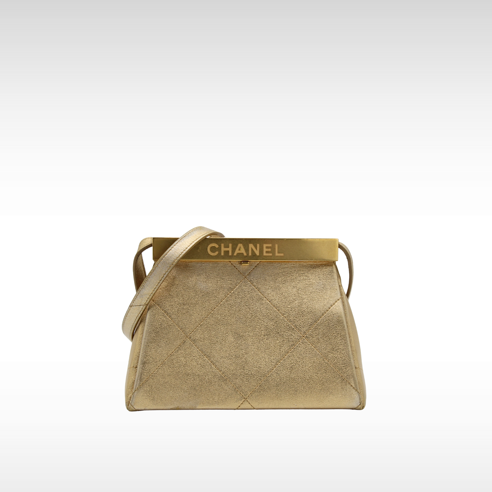 Kiss-lock Calf Gold Shoulder Bag