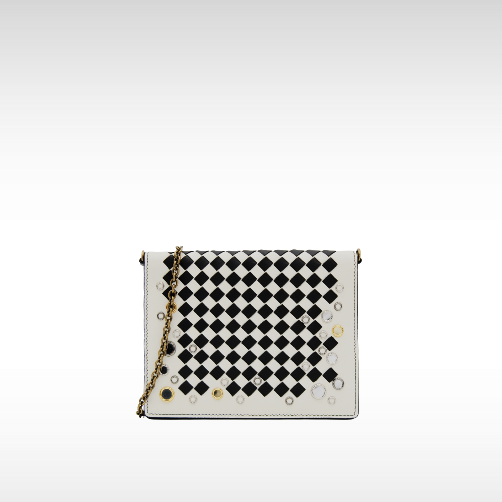 Intrecciato Lamb White & Black Wallet On Chain
