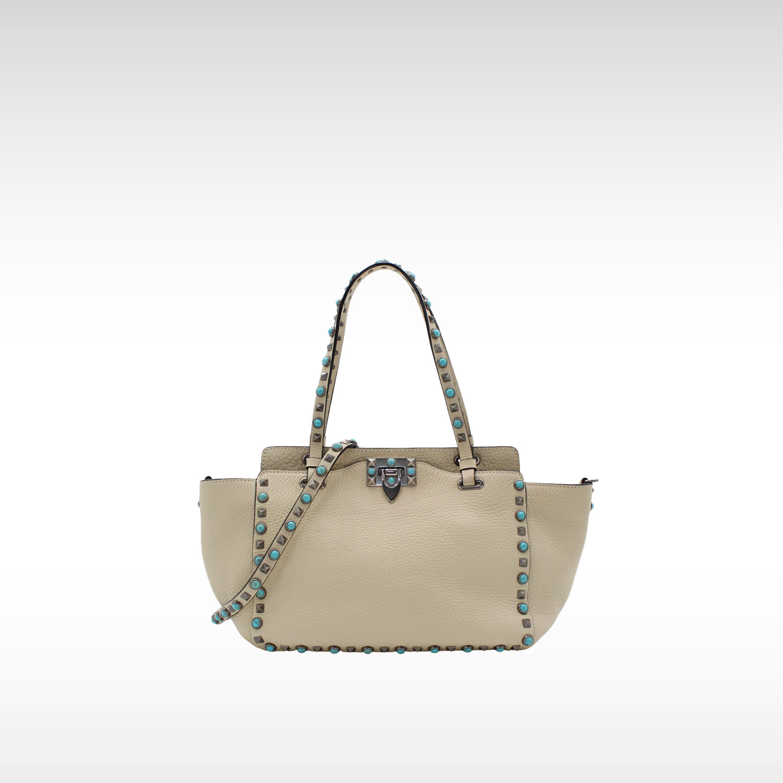 Rockstud Calf White Shoulder Bag