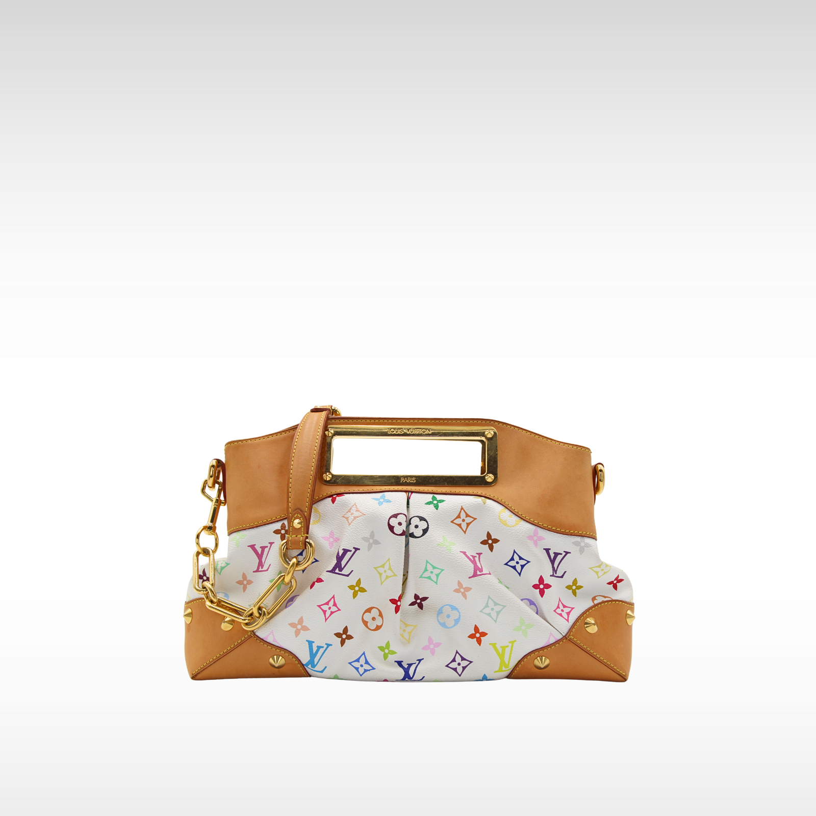 Judy MM Monogram Multicolor Coated Canvas White Handbag