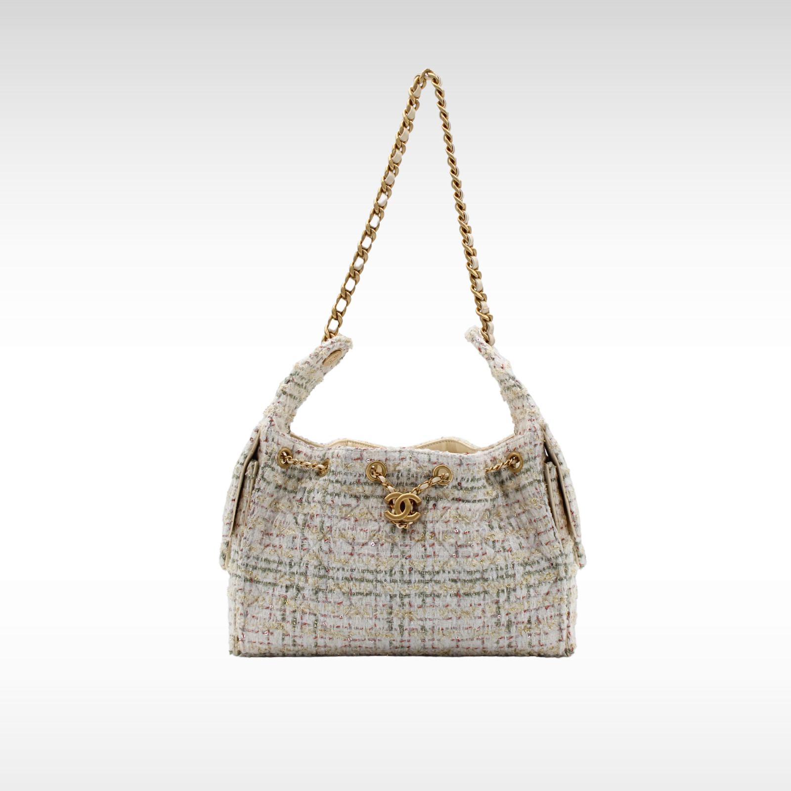 CHANEL 25 Small Tweed White Shoulder Bag