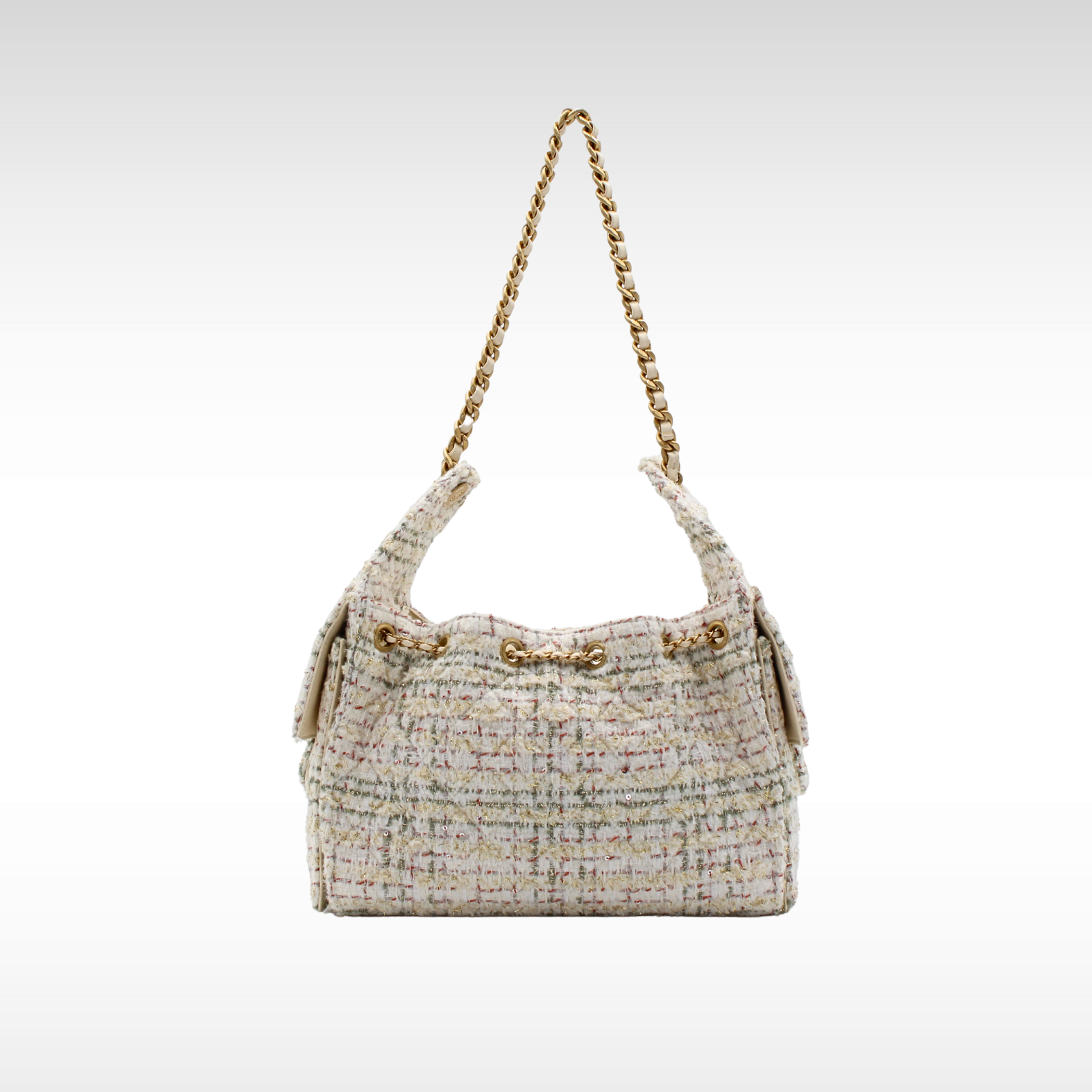 CHANEL 25 Small Tweed White Shoulder Bag