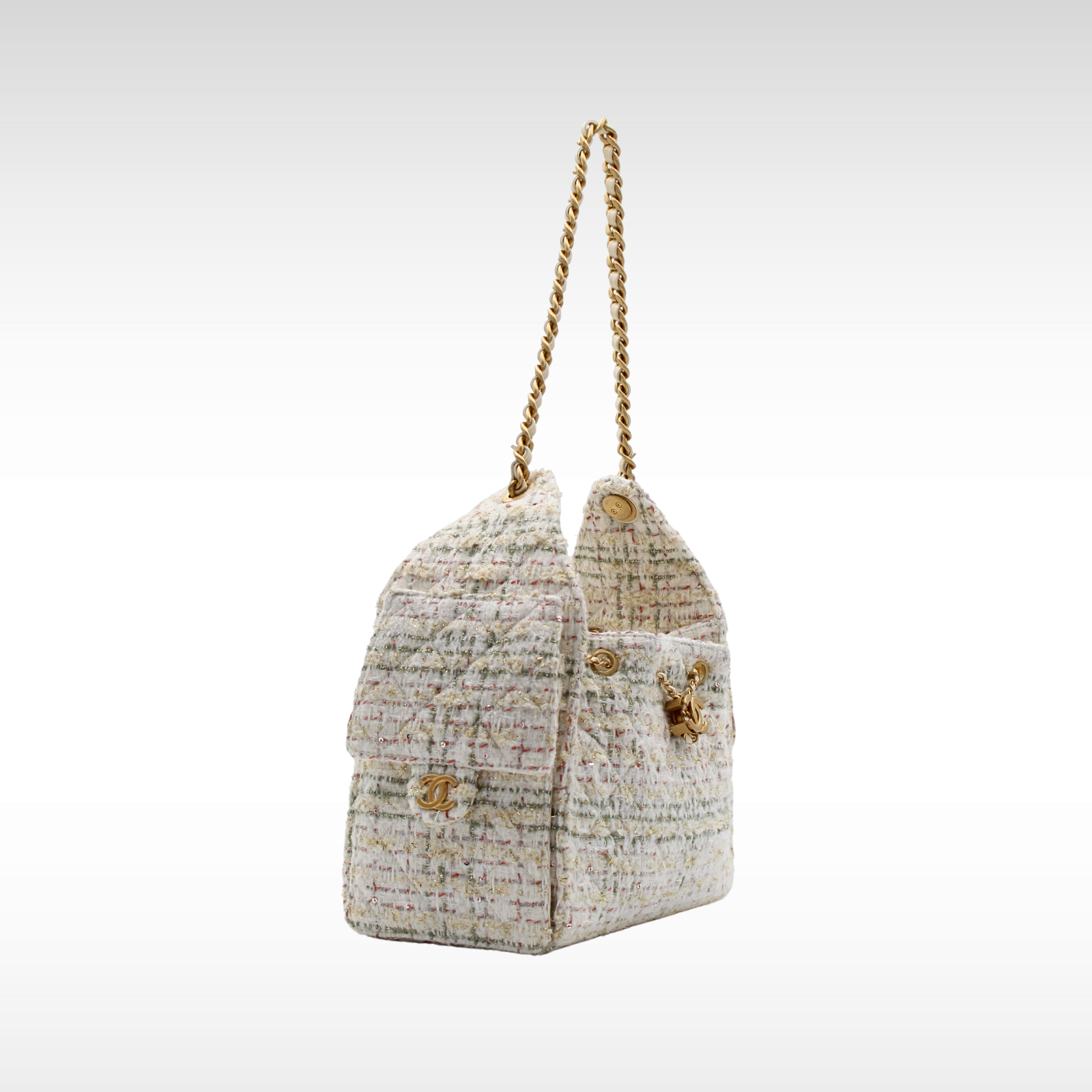 CHANEL 25 Small Tweed White Shoulder Bag