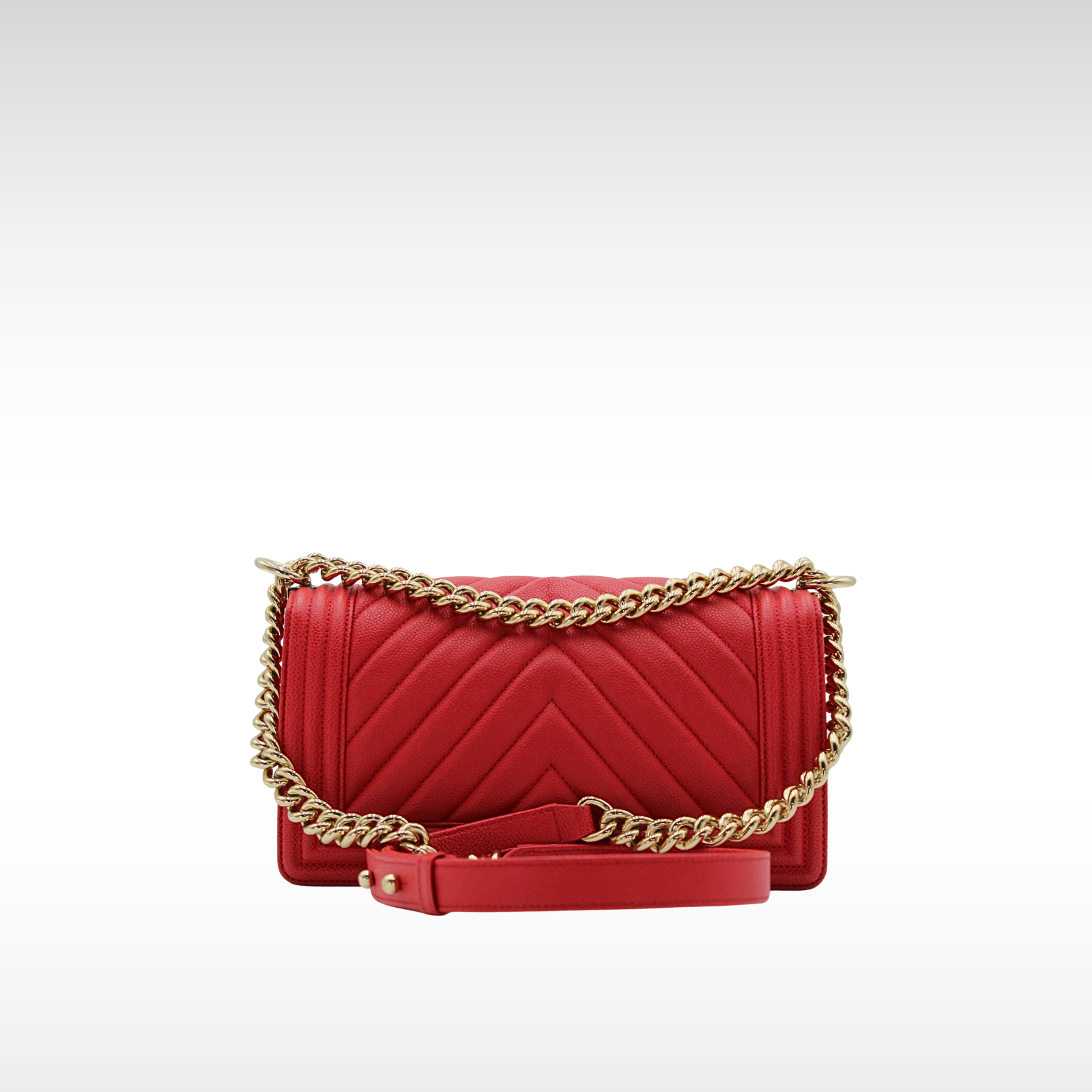 Boy Chanel Caviar Red Shoulder Bag