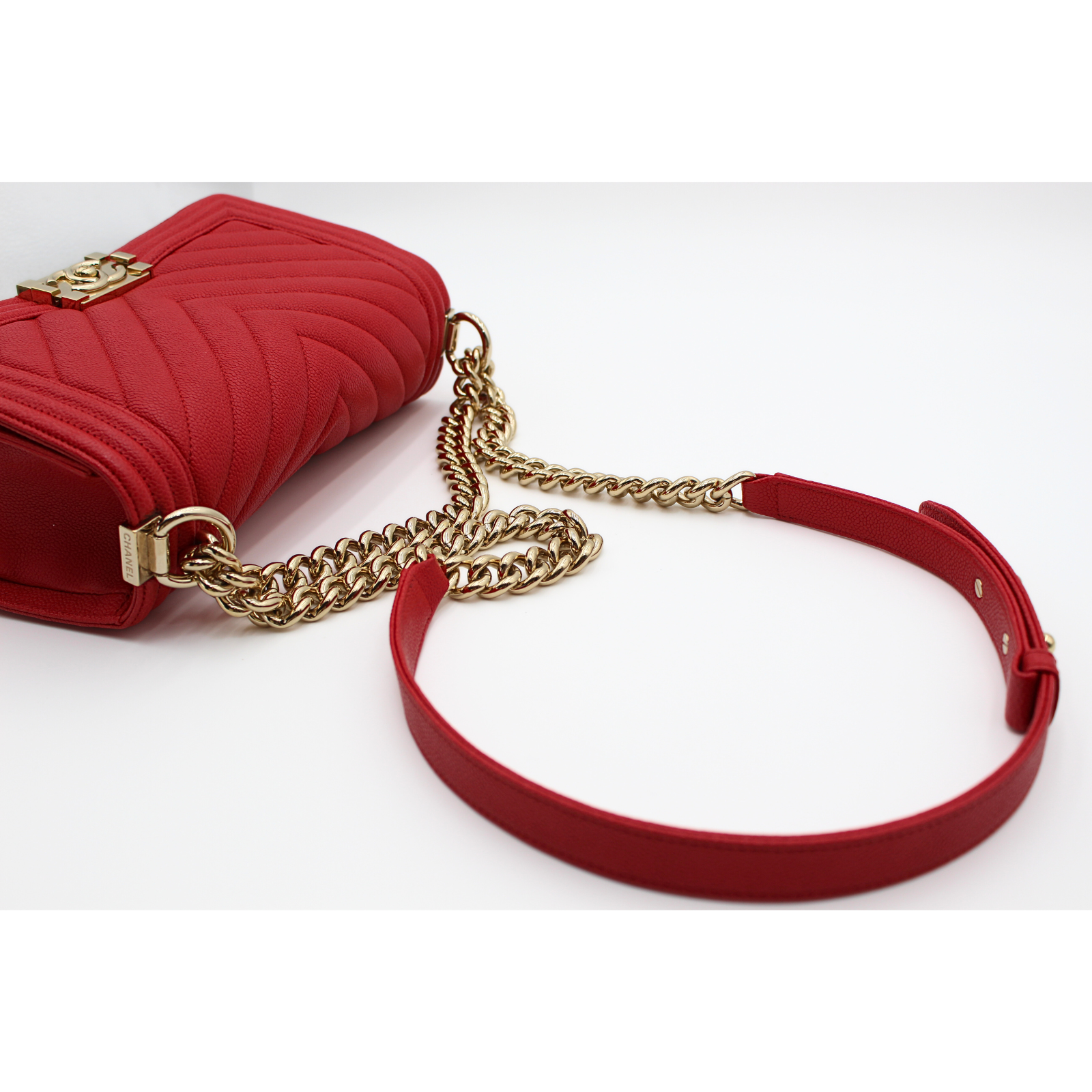 Boy Chanel Caviar Red Shoulder Bag
