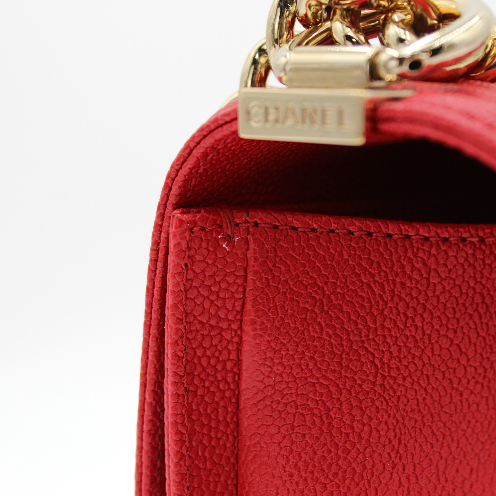 Boy Chanel Caviar Red Shoulder Bag